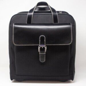 Jack Georges Milano Business Traveler | Black Leather & Nylon Laptop Rolling Bag